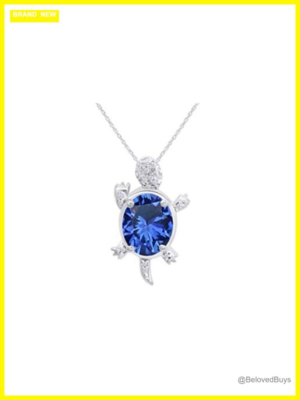 Sea Turtle Pendant Necklace 14K White Gold Over Sterling Silver